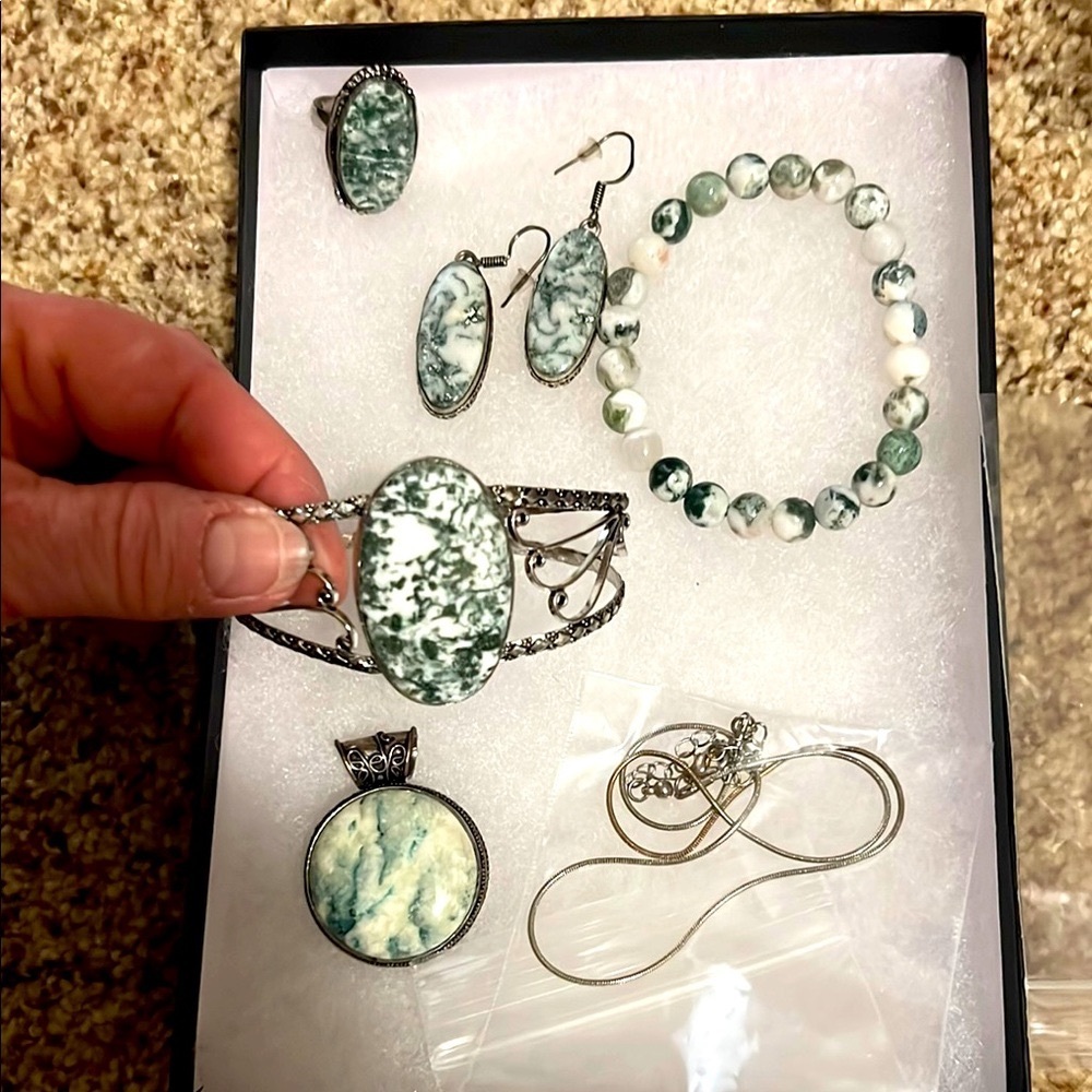 Green Tree Agate and white Intricate Bracelet Jewelry